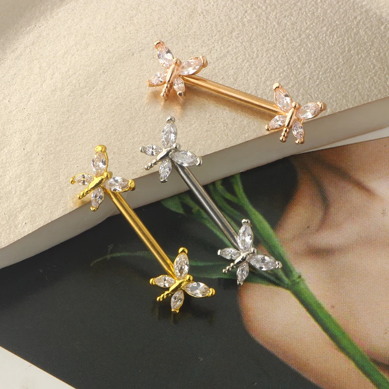 Butterfly Nipple Rings 14G Nipple Piercing Jewelry Stainless Steel Nipple Tongue Ring Barbell Piercing Jewelry for Women