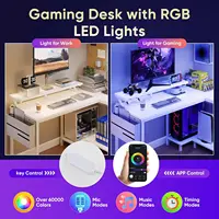 L-Shaped Gaming Desk with LED Lights, USB Ports & Storage Shelves - White 40 Inch 5
