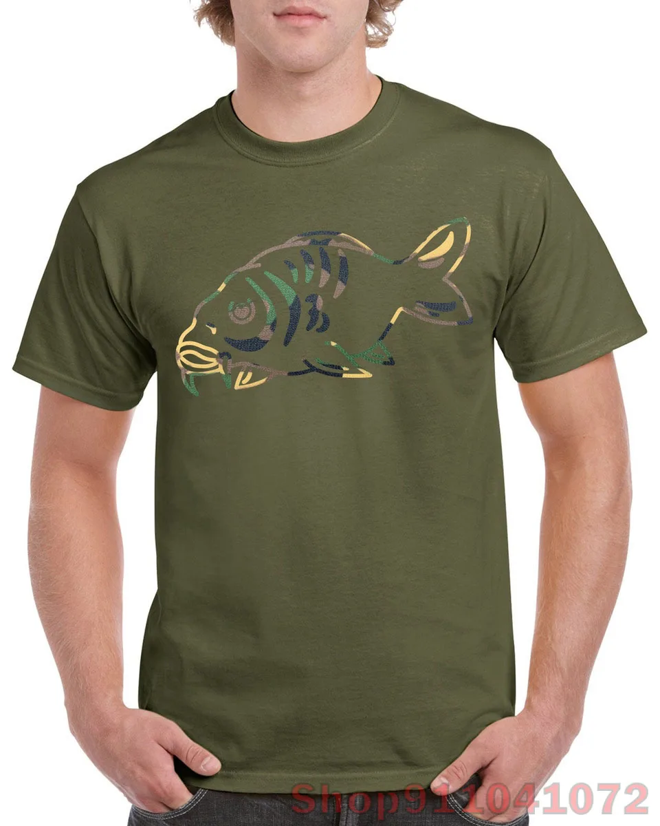 LARGE CARP Fishing T shirt with camouflage fish logo gift for