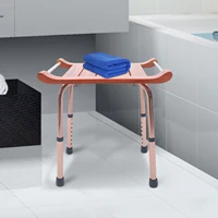 Teak Solid Wood Shower Bench with Handles Portable  Non-Slip Feet Adjustable Height Supports Up to 300 Lbs for the Elderly 2