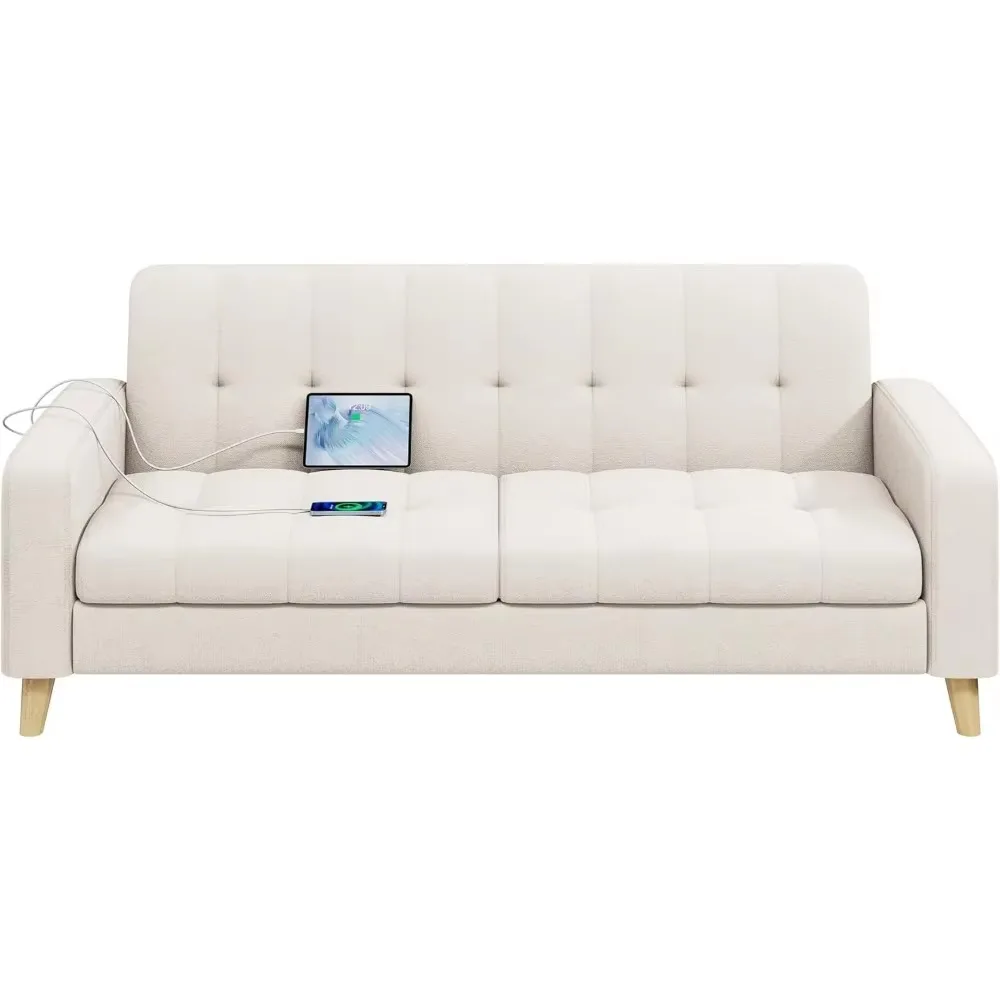 Fabric Sofa Loveseat with USB Port Mid-Century Modern W Sofa with Solid Wood Legs, Living Room Apartment Bedroom Office
