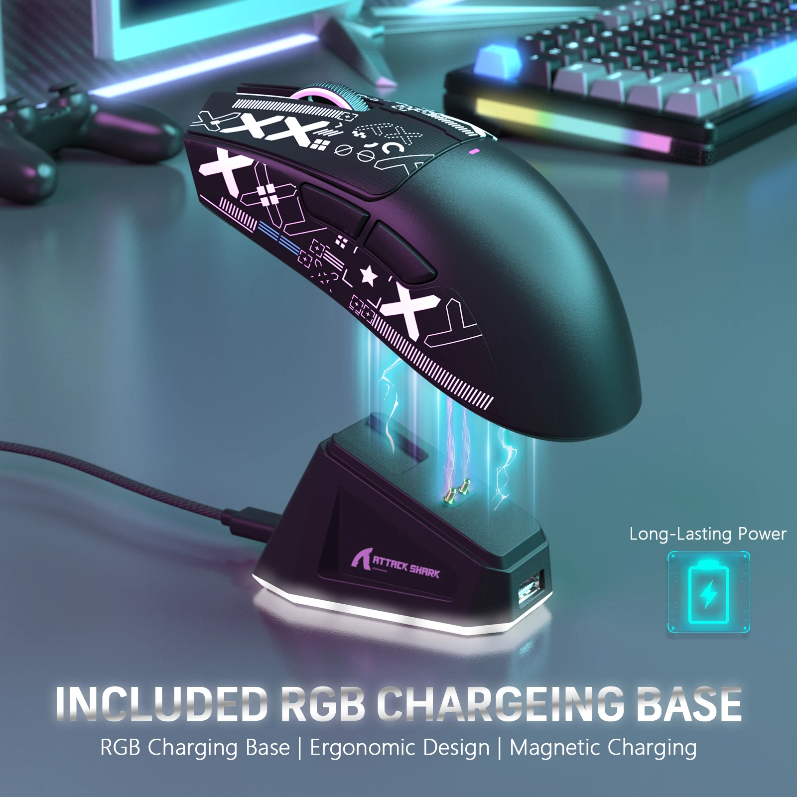 Wireless Gaming Mouse ATTACK SHARK X11 with Charging Dock PixArt PAW3311 Gaming Sensor BT/2.4G Wireless/Wired