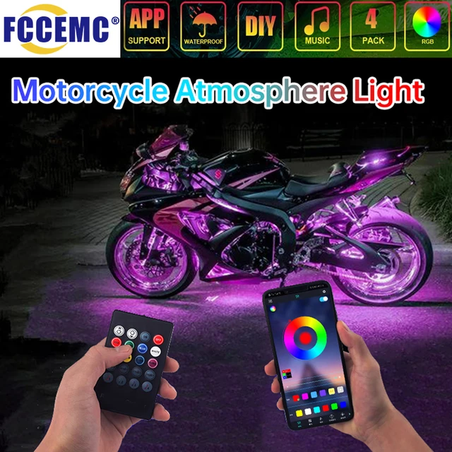 RGB APP LED Motorcycle Car Atmosphere Foot Light Remote Control Flexible Waterproof Sound Control 12V Moto Decorative Lamp Strip 1