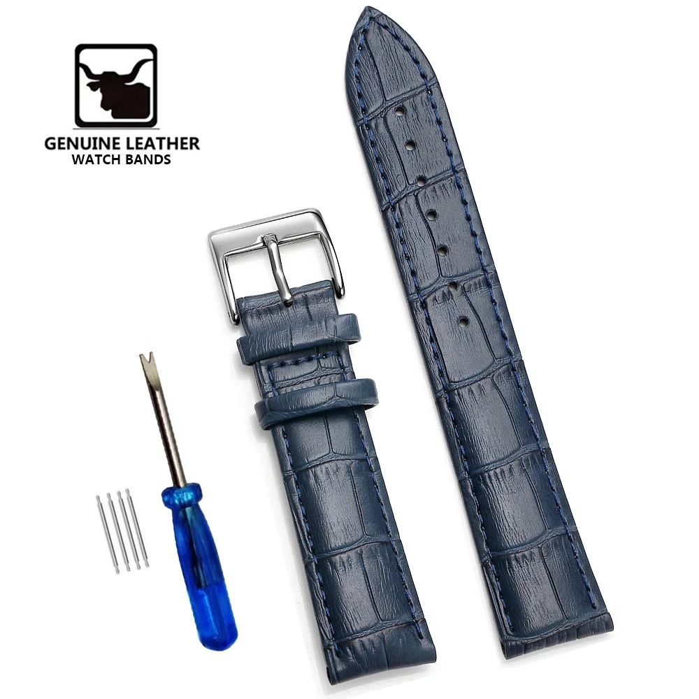 Classic Genuine Leather Watch Band with Soft Cowhide Strap and Adjustable Sizing Plus Tool