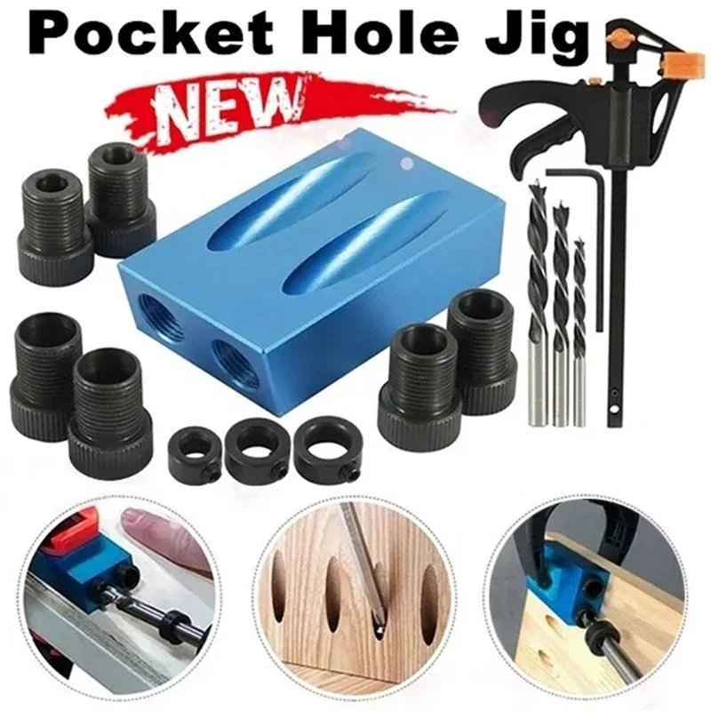 7/14/15 Pcs Pocket Hole Jig Woodworking Hole Jig Set Angle Drilling Locator 15 Degree Pocket Hole Saw for 6/8/10mm Woodworking