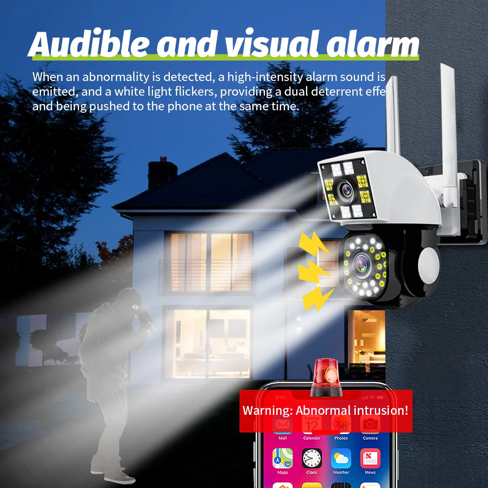 Neye 8MP 4K Pan Tilt WiFi Camera Dual Lens Dual Screen Ai Human Body Detection Automatic Tracking CCTV Wireless Dual Lens Camera 6