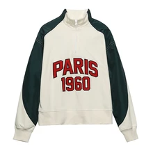 Tangada – sweat shirt surdimensionné à manches longues pour femme, pull ample avec fermeture éclair et broderie, Style petit ami, 6H27