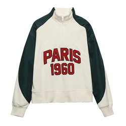 Tangada Women Fashion Embroidery Boyfriend Style Fleece Sweatshirts Oversize Long Sleeve Zipper Loose Pullovers Female Tops 6H27