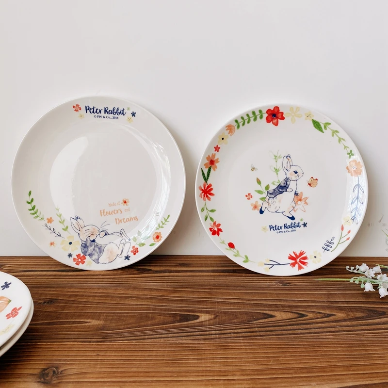 Rabbit and Flowers Dinner Plate for Dessert Cake, Cartoon Ceramic Decorative Plate, Kitchen Utensils, Crockery 3