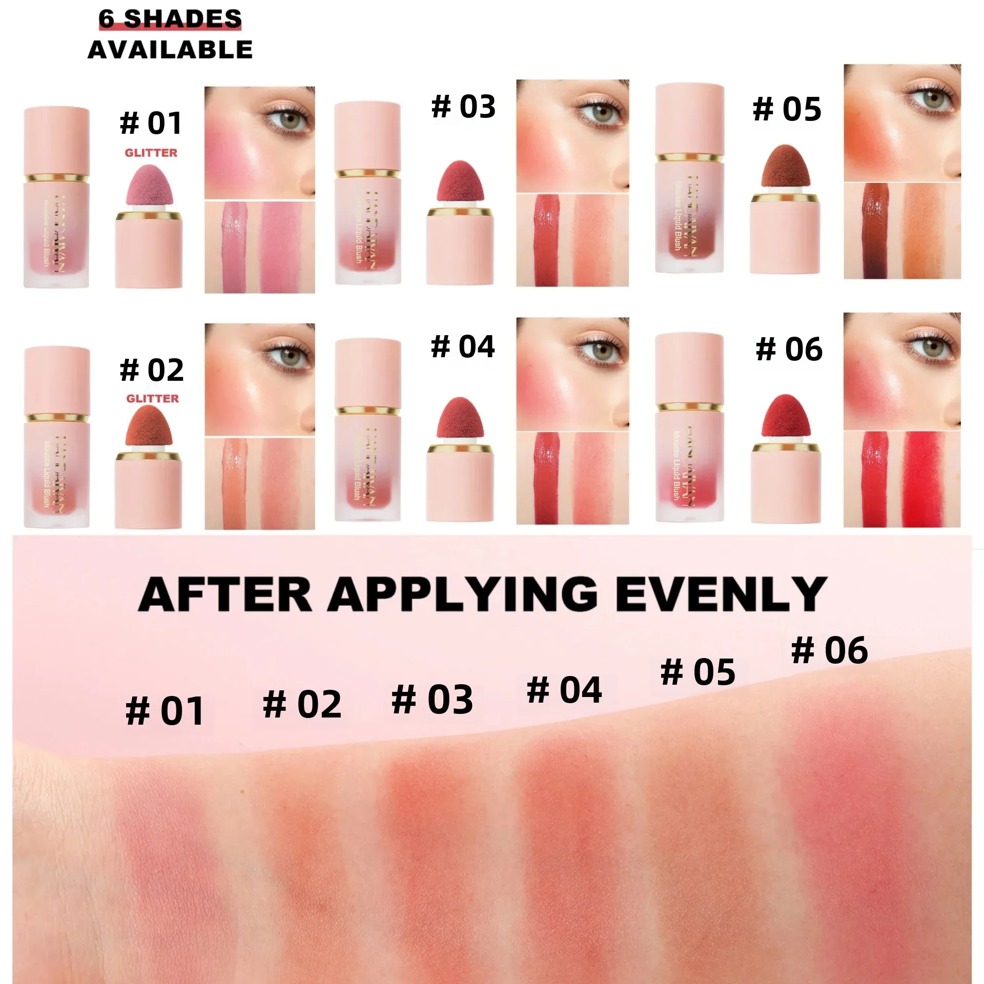 Liquid Blush Facial Matte Makeup Blusher With Sponge Brush Tip