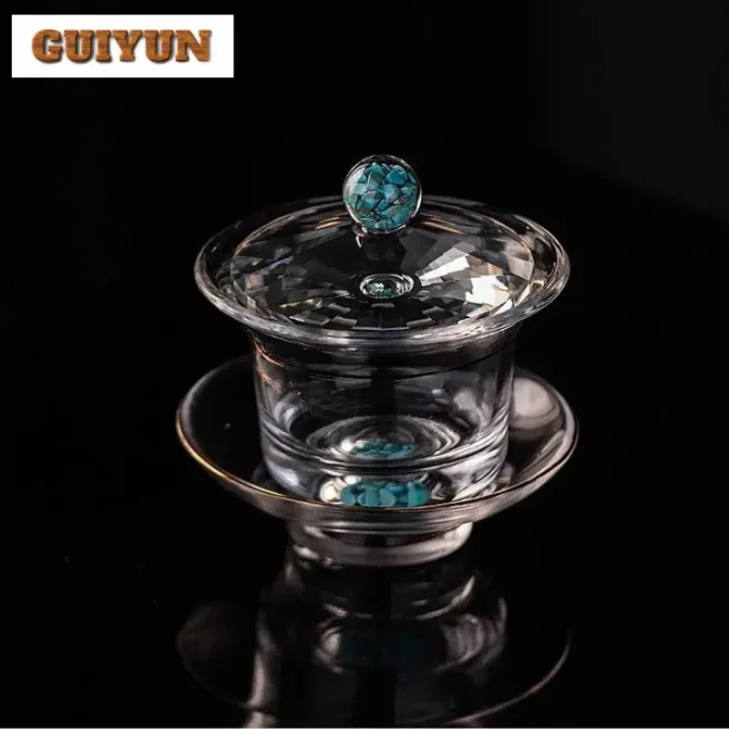 150ml Boutique Turquoise Crystal Glass Gaiwan High Borosilicate Tea Tureen Tea Brewing Cover Bowl Teaset Supplies Ornaments Gift