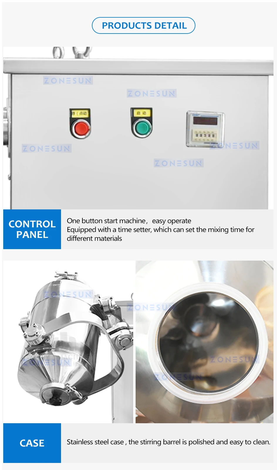 ZONESUN 3D Mixers Dry Powder Mixing Machine ZS-SBH10