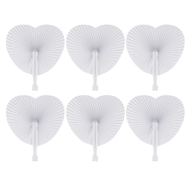 48 Fehér Papír Ventilátor Összecsukható Szívventilátorok Üres Kézi Harmonika Strandgolyók Ömlesztett Nyári Hűtőszerszám Diy Kézműves Partira - Image 4