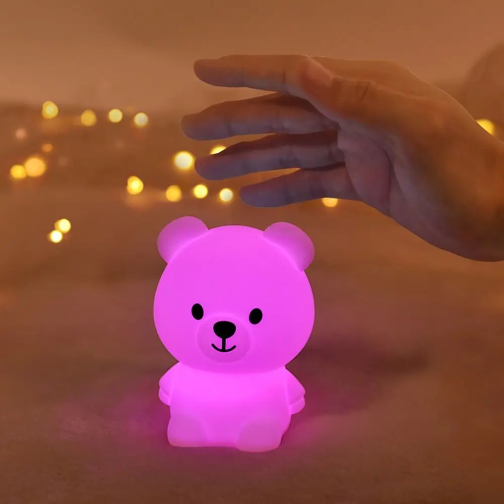 Cute LED Night Light Desktop Decor Mini Rabbit And Bear Sleeping Light Portable Silicone Bedside Lamp Birthday