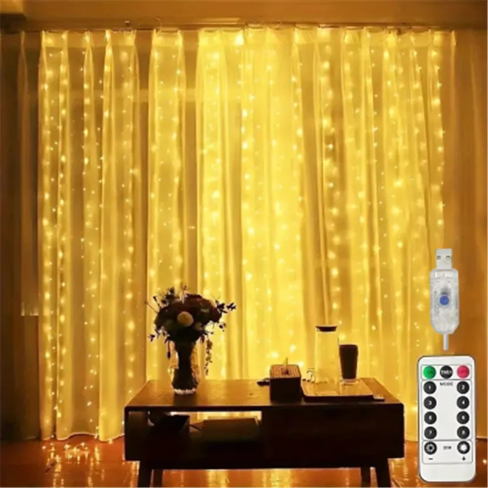 Description Picture 3 of itemChristmas Curtain Garland LED Lights USB Remote Control Fairy Lights String Holiday Wedding Decoration for Bedroom Outdoor Home