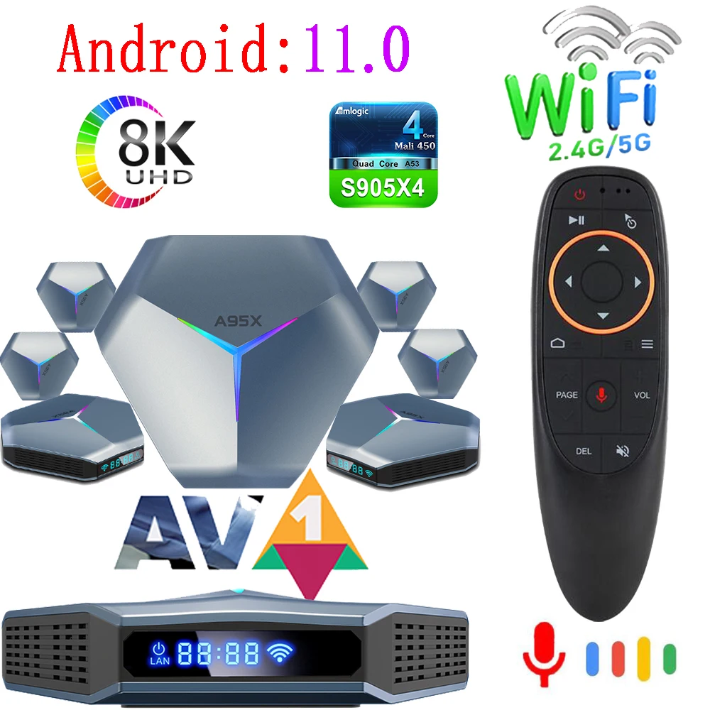 

High-performance Android 11.0 Smart TV Box A95X F4 Amlogic S905X4 4K 8K HD 2.4G&5G Wifi RGB Light Super Speed Set-top Box