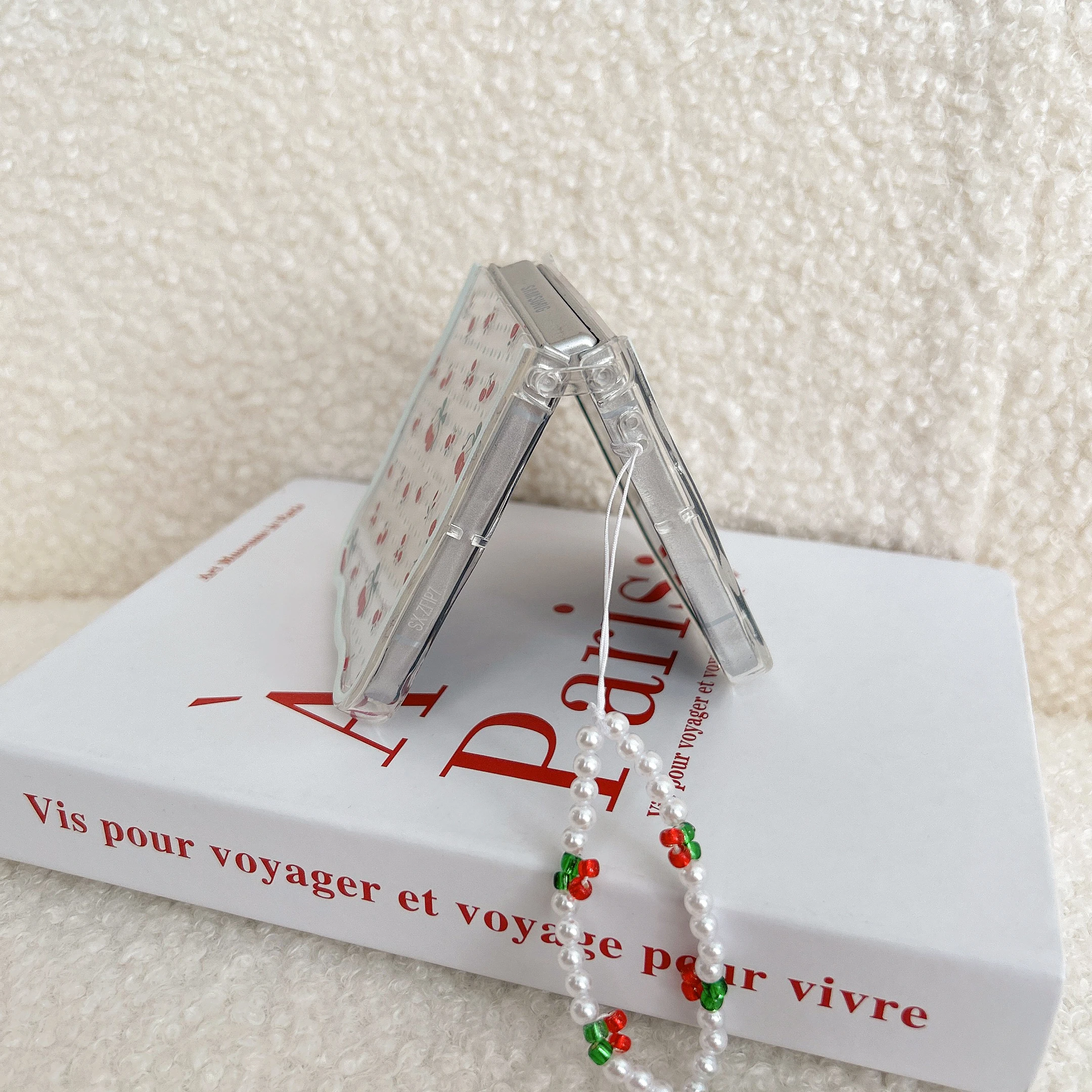 Korean Cherry Fruit Phone Case with Lanyard and Wave Design