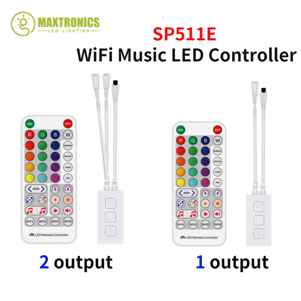 Sp511E Wifi Music Led Controller Dual Output Alexa Smart Voice App Control Per Ws2812B Ws2811 Indirizzabile Pixel Rgb Led Strip