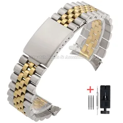 Elegant Stainless Steel Curved End Metal Watch Strap Bracelet - 18mm (Silver - Gold)