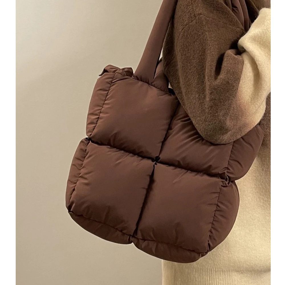 Puffy Padded Tote Quilted Women Designer Handbags Down Space Shoulder Bag Winter Warm Soft Cotton Shopper Bags for Women Purses