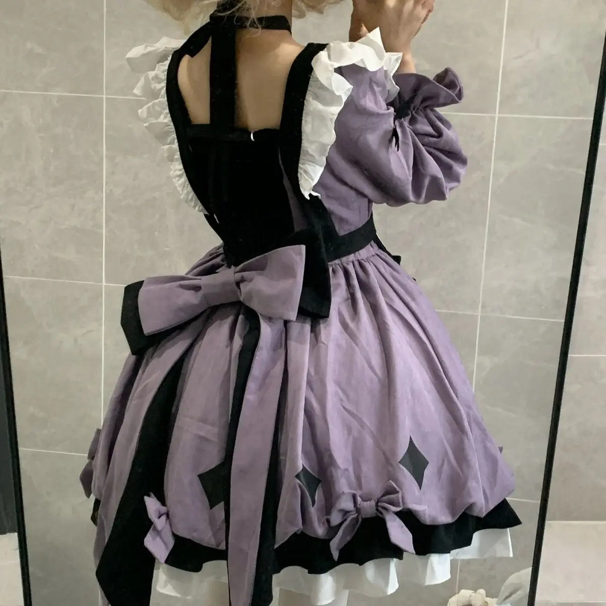 

Japanese Victorian Gothic Lolita Dress Cute Girls Bow Ruffle Princess Holiday Party Dress Women Dark Vintage Long Sleeve Dresses