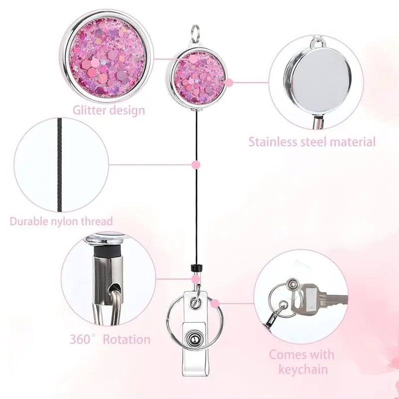3팩 여성용 ID 배지 끈 세트, 여성용 ID 배지 홀더 6개 포함, 크루즈 끈, 스테인리스 스틸 글리터
