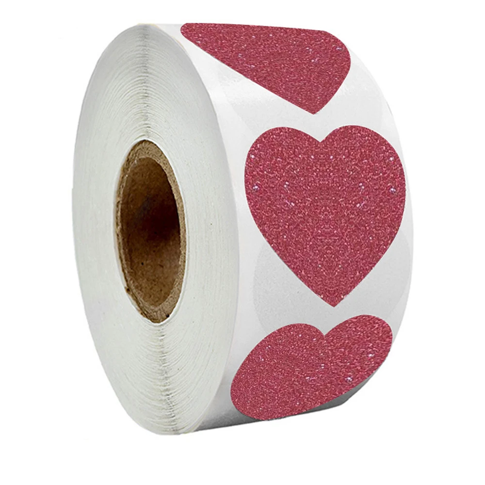 50-300Pcs Red Glitter Heart Stickers Gift Decorative Sticker Labels For Valentine's Day Card, Envelope, Weeding Birthday Party