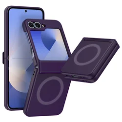 Matte PC Shockproof Hinge Protector Case with Magsafe - Solid Color for Samsung Z Flip 5 (Dark Purple)