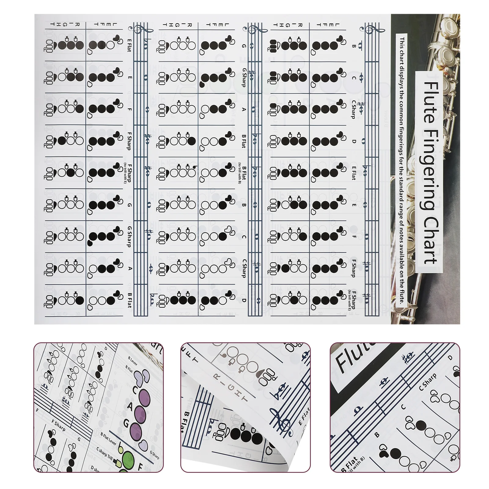 

Music Poster Flute Chord Fingering Coated Paper Chart Training Guide Notes for Practice Learning