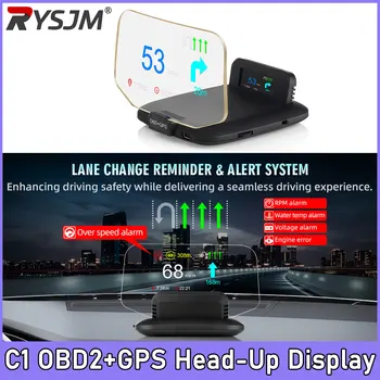 Proyector de Navegación C1 para Auto, OBD2+GPS HUD, Pantalla Head-Up, Velocímetro, Temperatura del Agua, Voltaje, RPM, Alarma de Velocidad 1