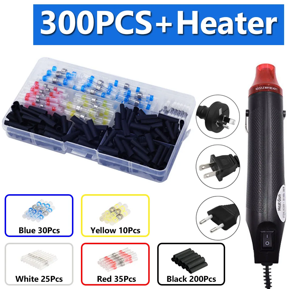 300W Electrical Mini Heat Gun Handheld Hot Air Gun with 300PCS Heat Shrink Butt for DIY Craft Embossing Shrink Wrapping PVC 6