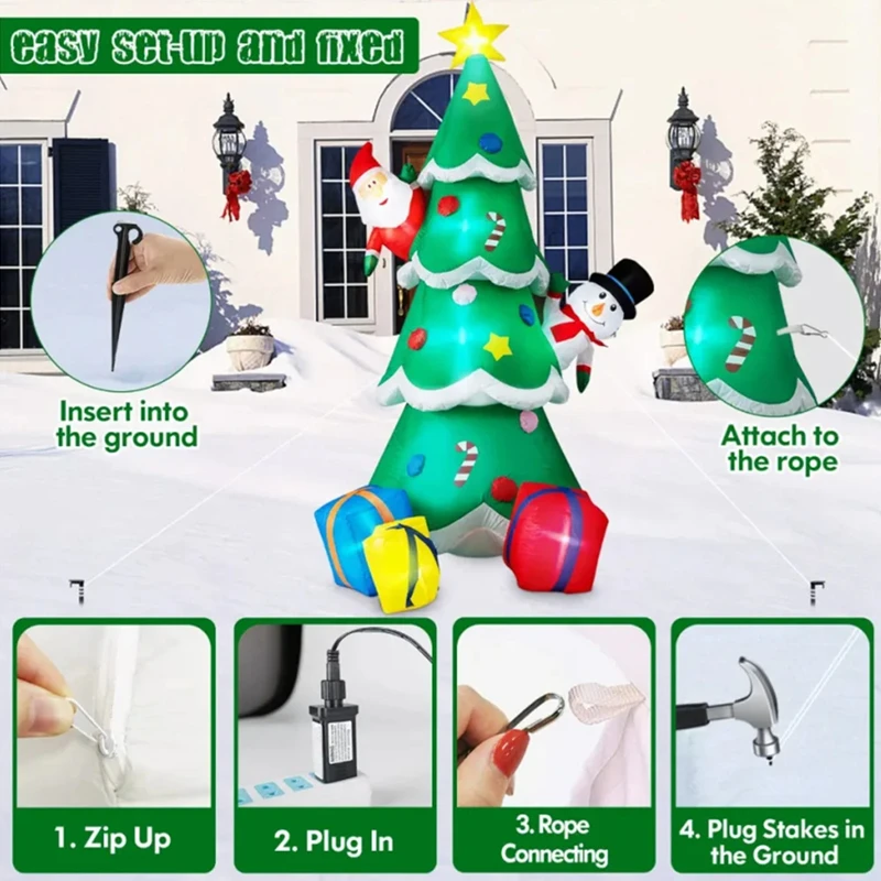 COSTWAY Decorazione Gonfiabile di Natale 200 cm, Famiglia di Pupazzi di Neve Gonfiabili con Luci