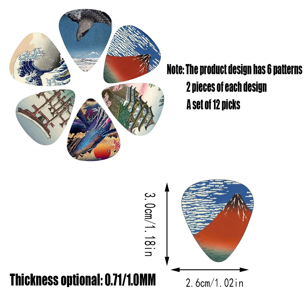 12pcs/set Guitar Picks Japanese Culture Style Theme Painting Shrapnel for Bass Ukulele