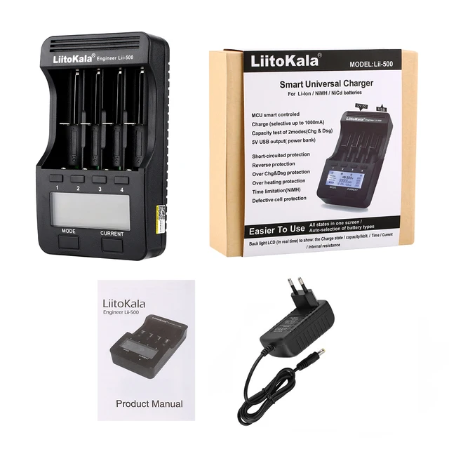 LiitoKala lii-500 LCD 3.7V/1.2V AA/AAA 18650/26650/16340/14500/10440/18500 Battery Charger with screen+12V2A adapter lii500 5V1A lii-500 no car