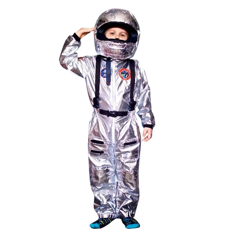 

Серебряный комбинезон для мальчиков, костюм астронавта для детей, косплей на Хэллоуин, Детский пилот, карнавал, вечеринка, маскарадное платье