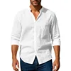 Henley Neck Cotton Linen Shirt Premium Lightweight Breathable Slim Fit Long Sleeve Button-Up