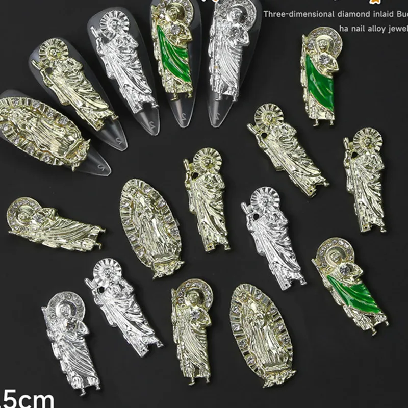 

10pcs New Dragon Virgin Mary Nail Charms Luxury Diamond Metal Nail Accessory Retro Alloy Decorat Manicure DIY Halloween Nail Art
