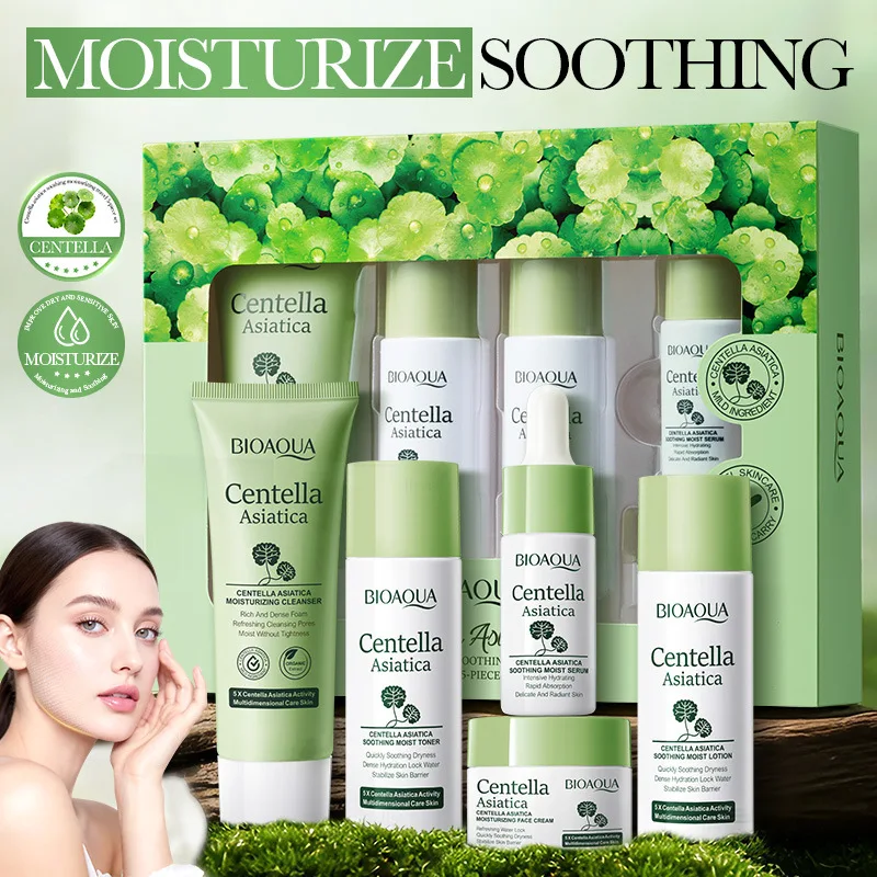 5 pièces/ensemble BIOAQUA Centella Asiatica, ensembles de soins de la peau, nettoyant visage hydratant, crème visage, sérum, kit de soins de la peau anti-âge 1 5 pièces/ensemble BIOAQUA Centella Asiatica, ensembles de soins de la peau, nettoyant visage hydratant, crème visage, sérum, kit de soins de la peau anti-âge 1