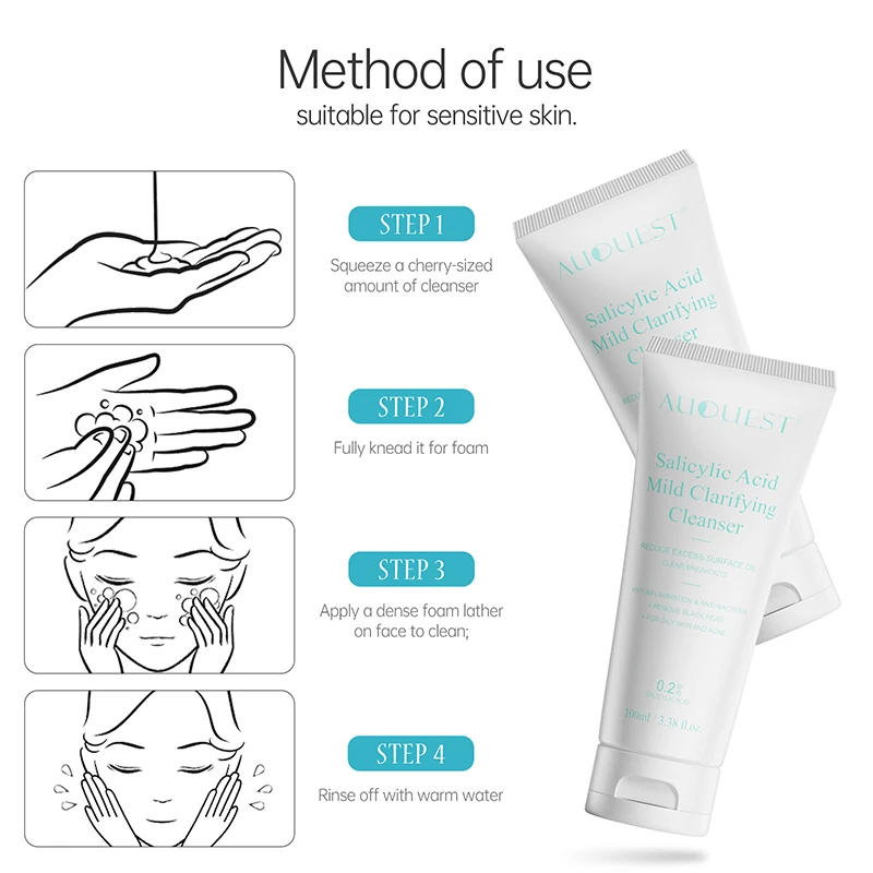 Salicylic Acid Facial Cleanser Face Wash Foam skincare Remove Black Dots Rejuvenation Moisturizing Face Cleanser Skin Care 6