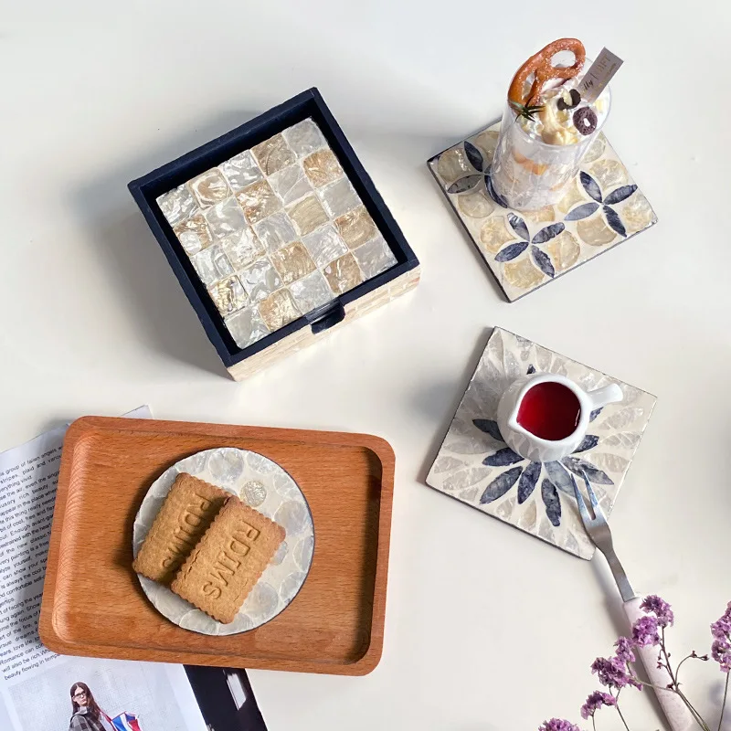 

Natural Hand Colored Shell Insulated Cushion Coasters Tabletop Decoration Shell Crafts Hand polished anti-ironing placemat