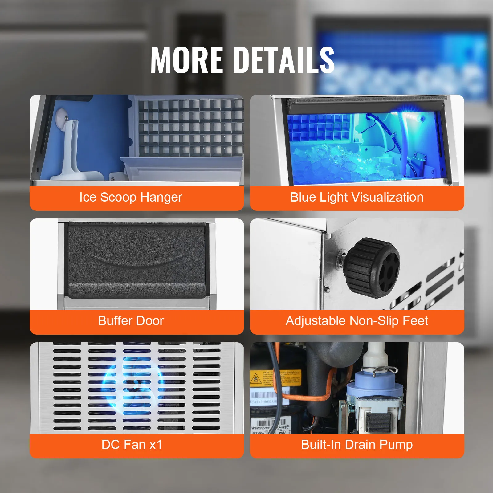 VEVOR Commercial Ice Maker 110lbs/24H 60 Ice Cubes in 12-15 Minutes 33lbs Storage Capacity LED Digital Display