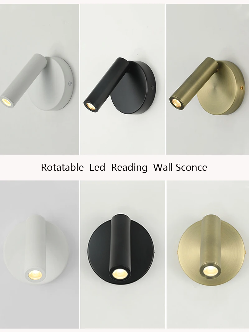 Adjustable LED Wall Sconce Creative Bedside Reading Lamp for Hotel Bedroom Study Rotating Small 3W Spotlight AC 90~240V