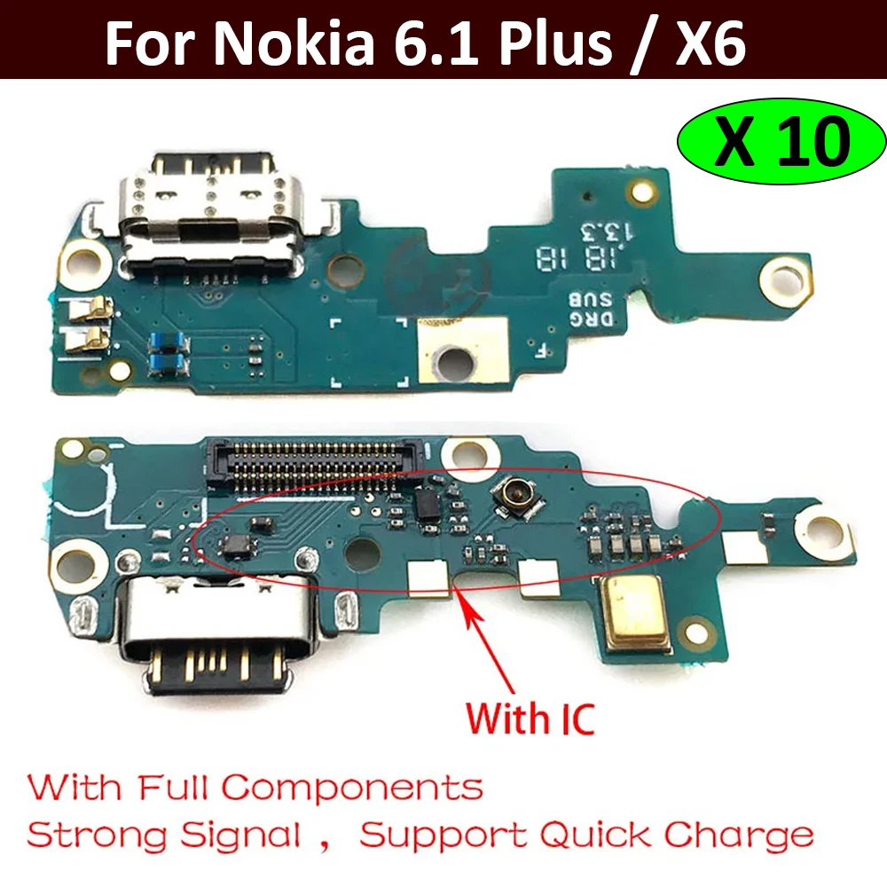 

10 шт., новинка для Nokia X6/6,1 Plus TA-1099/1103, USB-порт для зарядки, разъем док-станции, зарядная плата, гибкий кабель