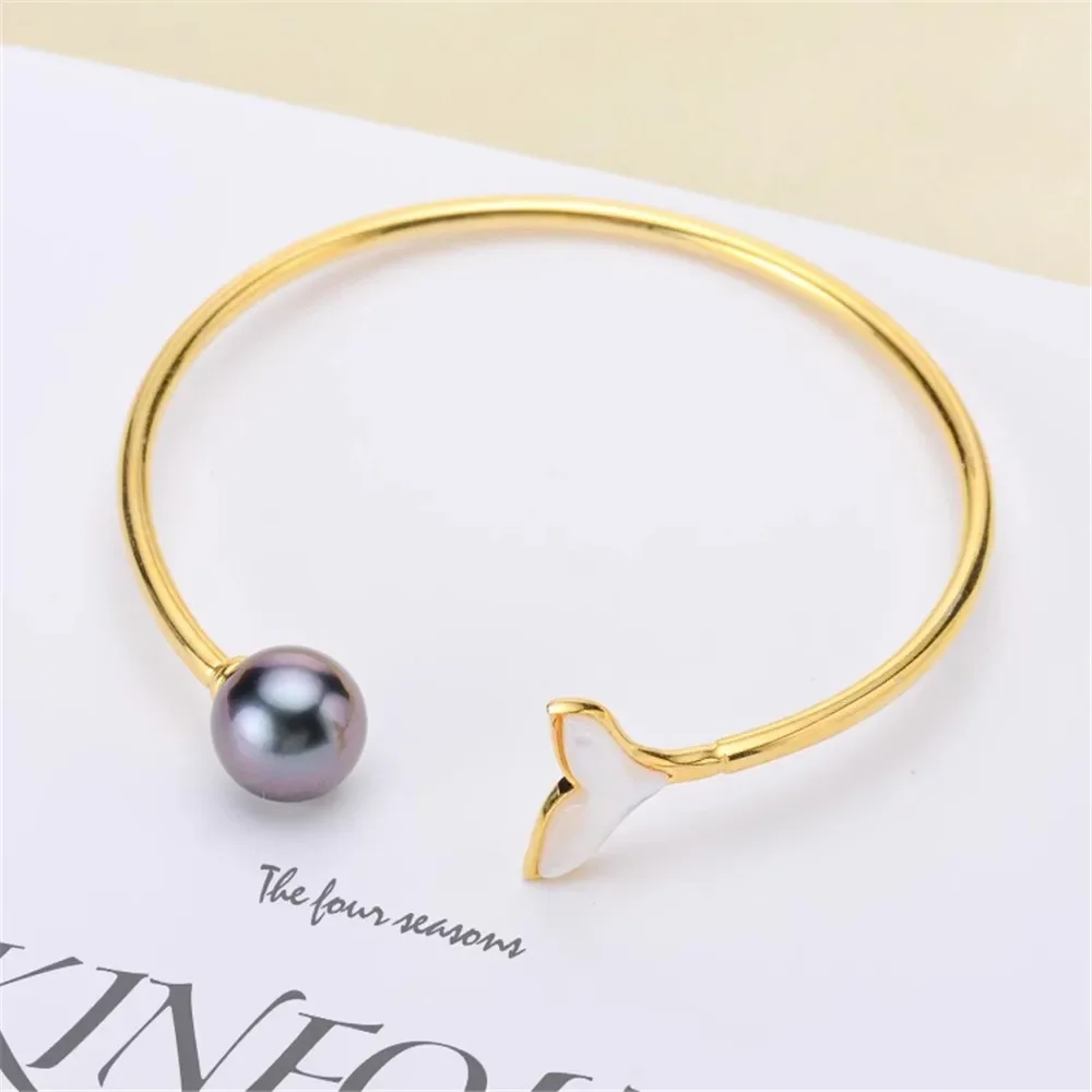 

DIY Pearl Accessories S925 Pure Silver Bracelet Empty Holder Fishtail Jade Bracelet Holder Women's Fit 8-12mm Round Beads S127
