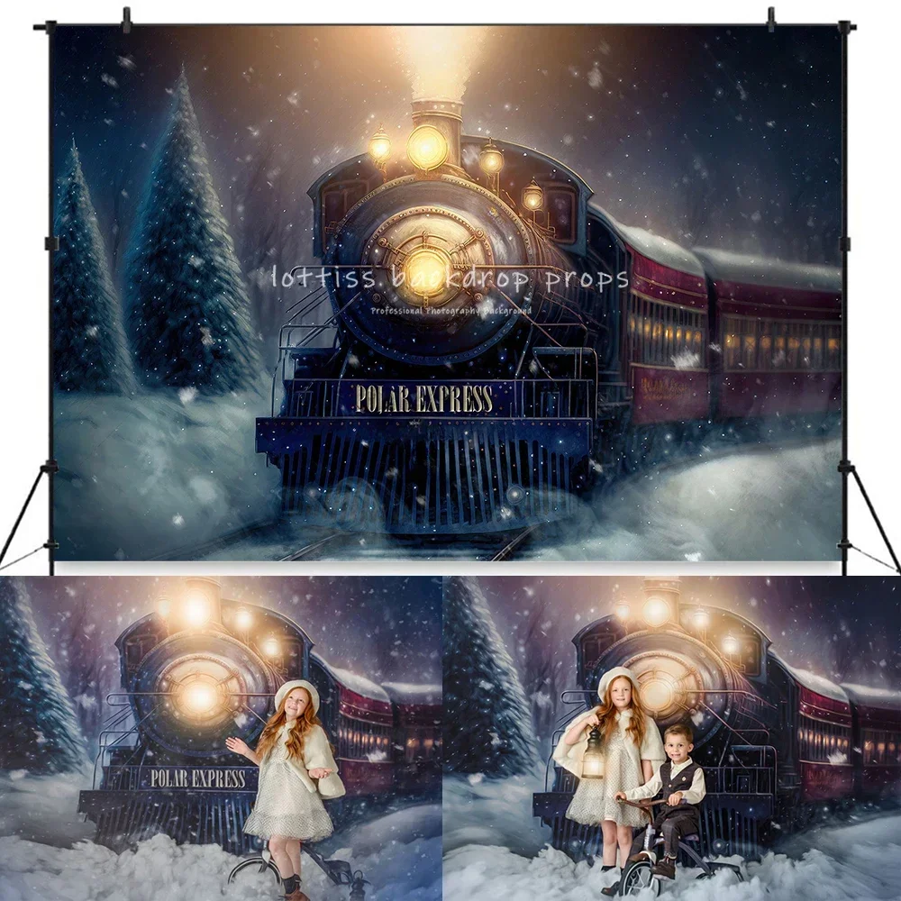 Polar Train Christmas Photography Backdrop - 7x5ft Winter Holiday Photo Booth Background