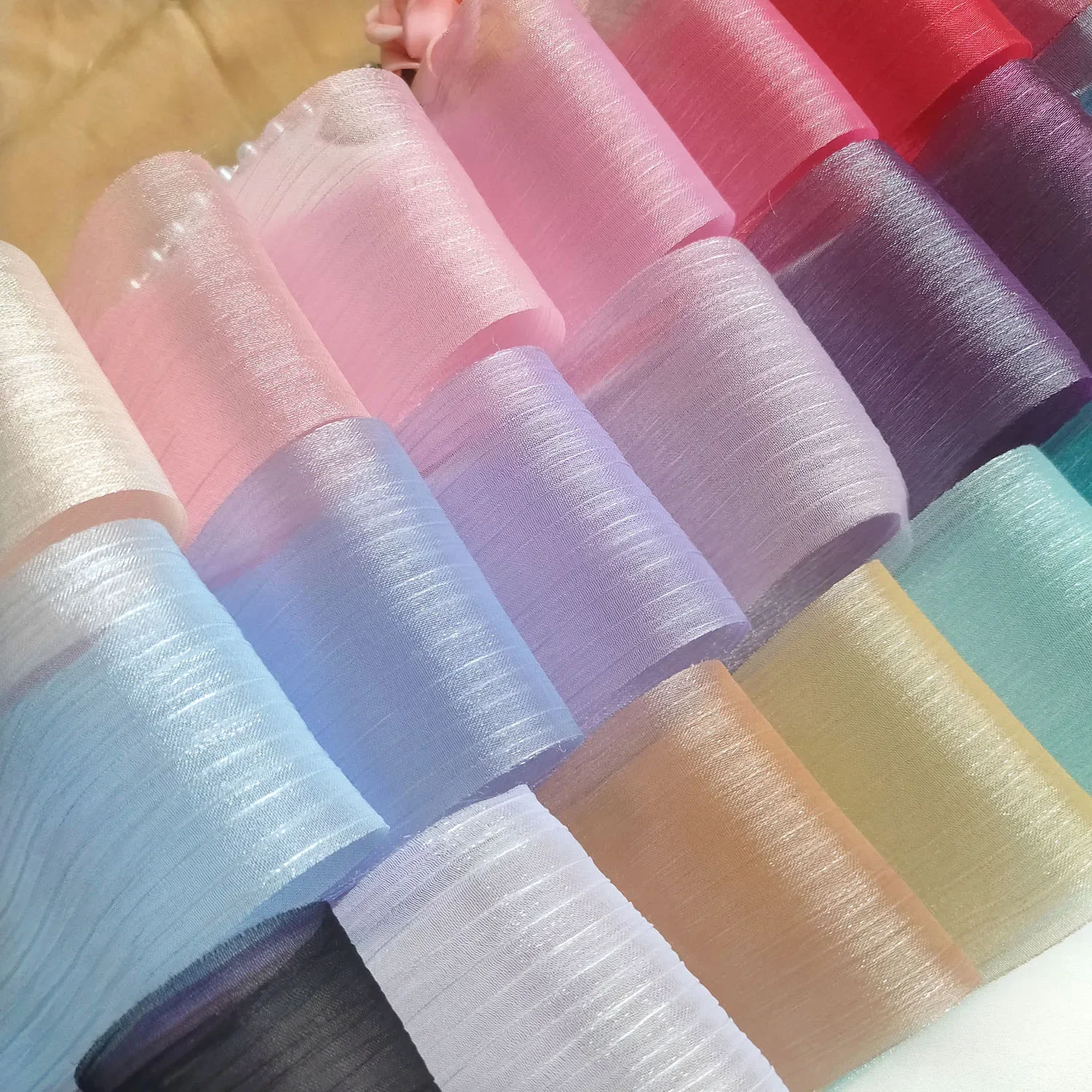 Silk Ribbon Chiffon Silver Sparkling Wrinkle Mesh Accessories Bright Wrinkle Gift Box Flower Bundle Packaging Snow Yarn Ribbon