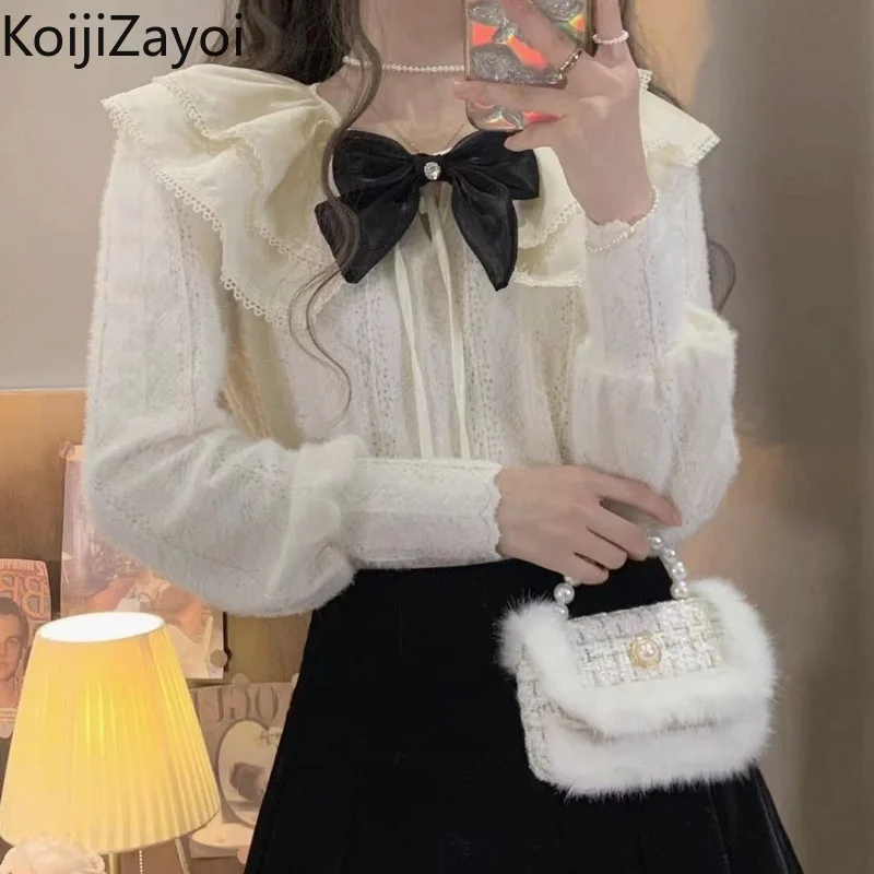 

Koijizayoi Sweet Women Bow Long Sleeves Blouse Fashion Spring Autumn Shirt Solid Chic Japan Style Blusas Dropshipping Ropa Mujer