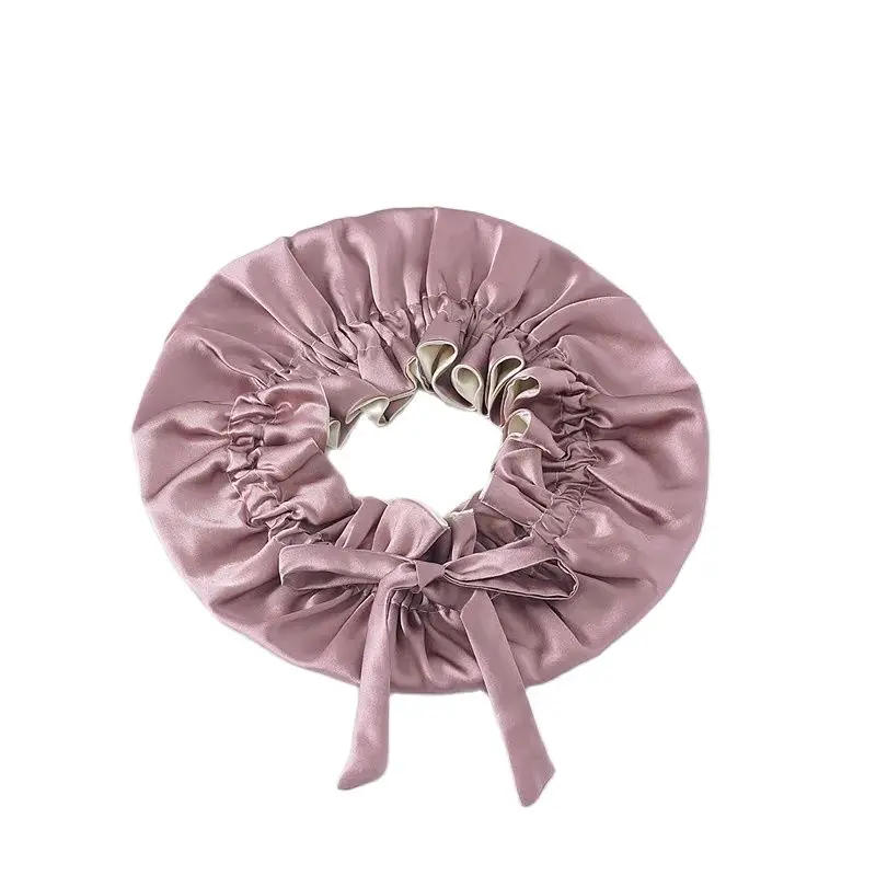 Birdtree 16.5Momme 100%Mulberry Silk Bonnet Cap Night Bow Knot Round Cap Ladies Hair Care Cap Stretchy Band Hair Wrap A41220QM 4