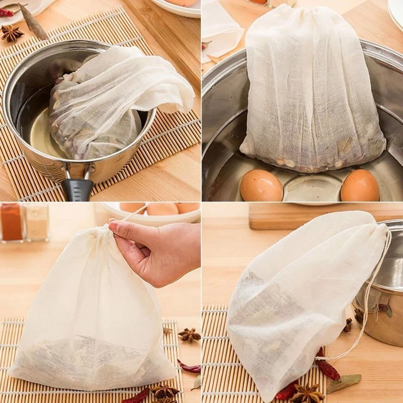 Reusable Cotton Food Filter Bag Drawstring Type Chinese Medicine Herbal Spice Strainer Soup Mesh Filter Kitchen Food Bag tea strainer disposable tea filter bags