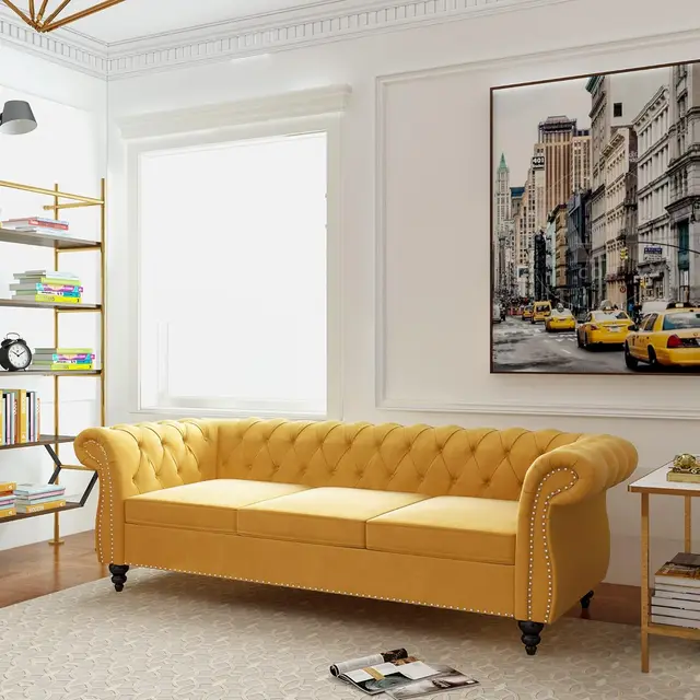 Modern Velvet Tufted 3-Seater Sofa 4